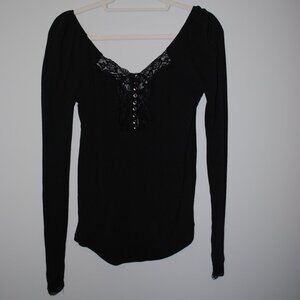 Free People Lace Trim Long-Sleeve Shirt, Large